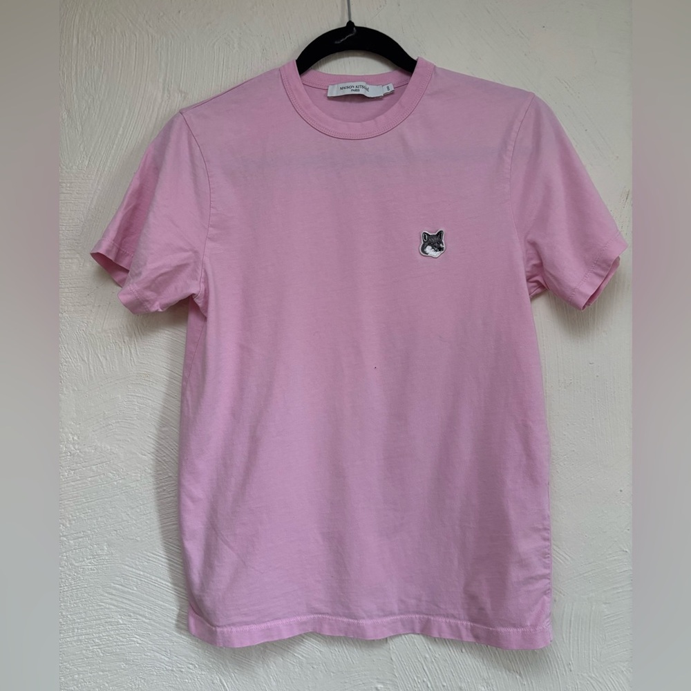 Maison Kitsuné Grey Fox Head Patch T-shirt in Dusty Rose